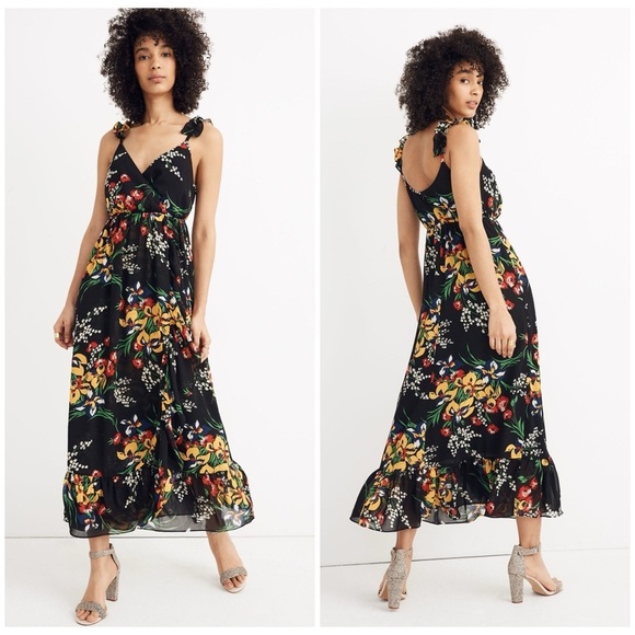 Madewell Ruffle Strap Wrap Dress in Orchid Bouquet Floral Print - Picture 1 of 13